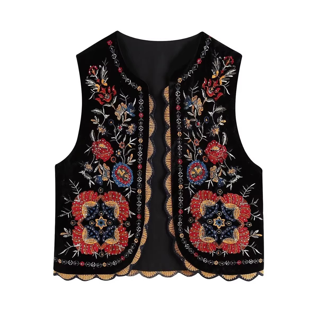 Eleanor | Women’s Boho Floral Open Front Vest Design
