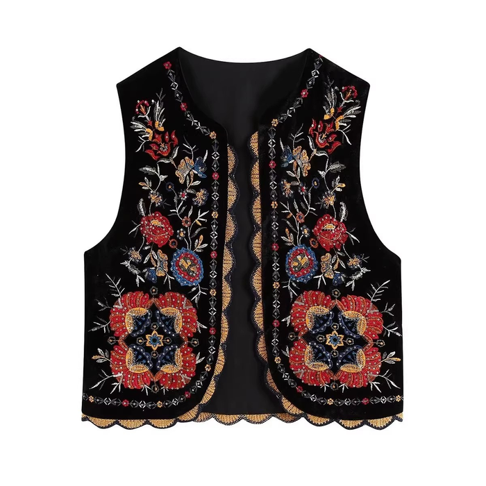 Eleanor | Women’s Boho Floral Open Front Vest Design