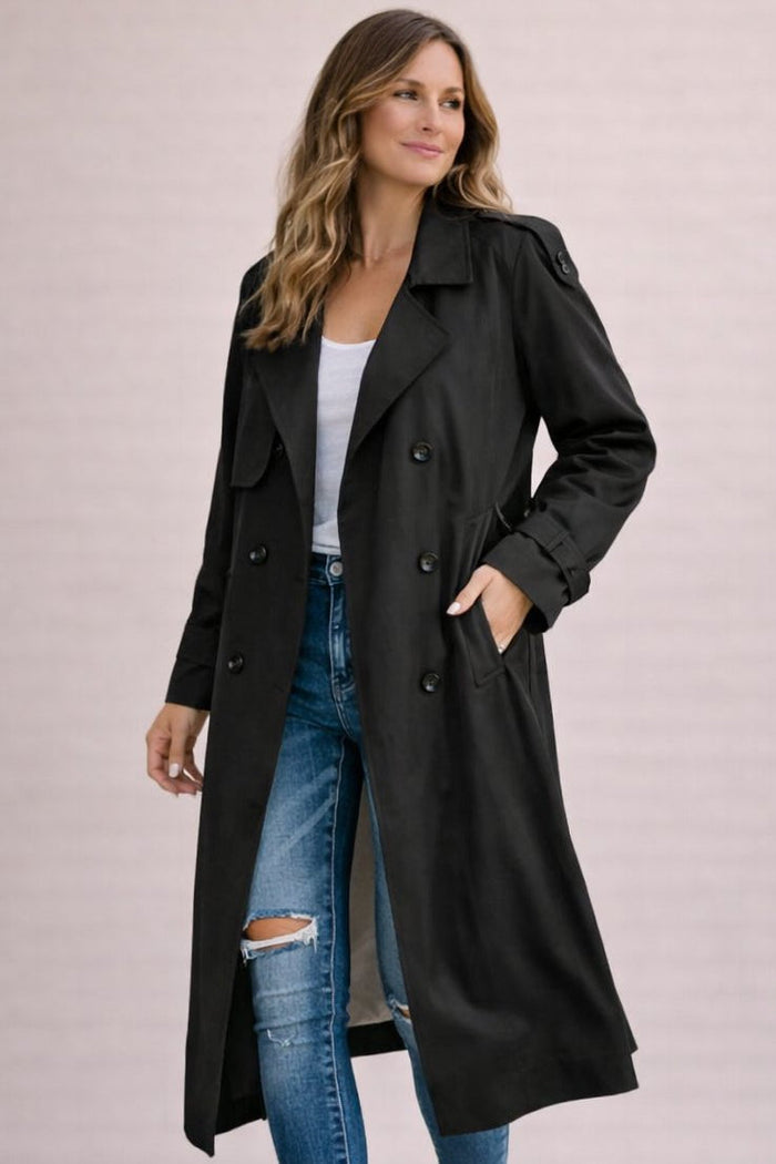 Women's Double-Breasted Longline Trench Coat with Belt