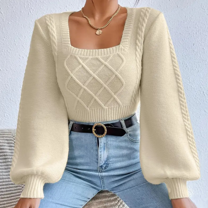 Knitted Ladies' Sweater with Square Neckline - Sienna