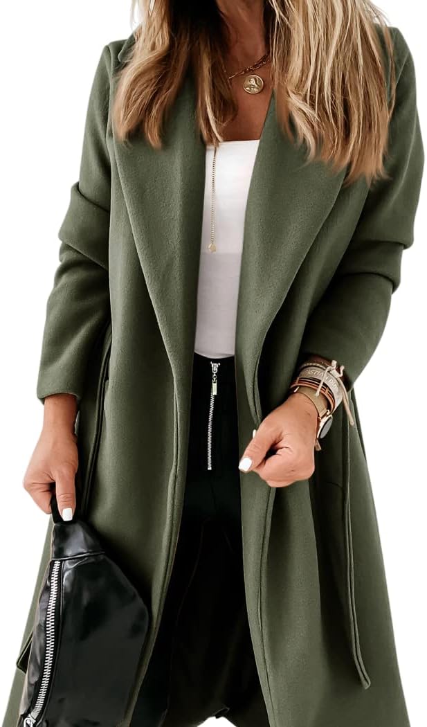 Women's Open-Front Coat with Notched Collar and Long Sleeves