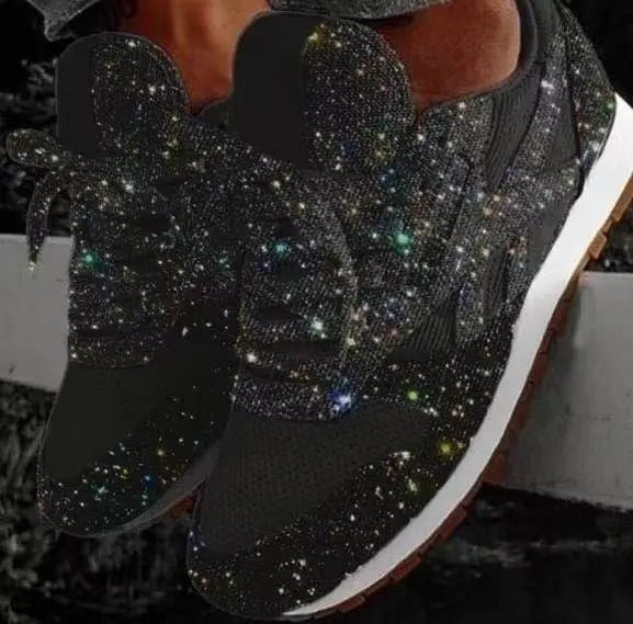 Women's Glitter Lace-Up Trainers with Sequin Detail