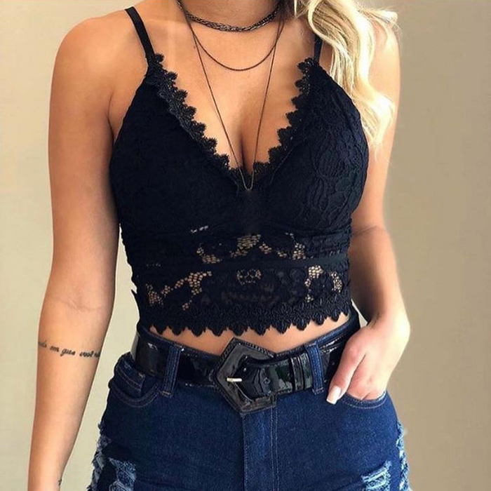 Women's Lace Halter Crop Top with Scallop Edge