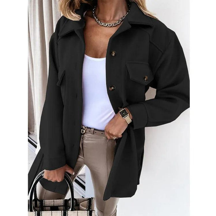 Women's Button-Front Shirt Jacket with Flap Pockets