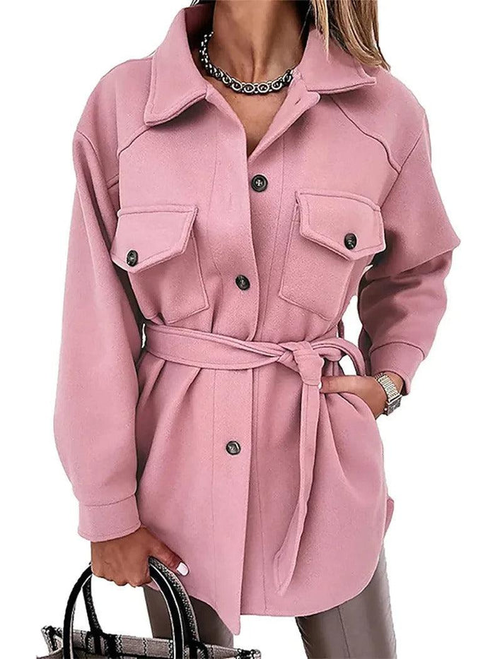 Women's Button-Front Shirt Jacket with Flap Pockets
