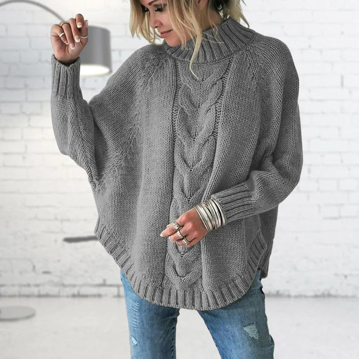 Women's Cable Knit Jumper with Turtleneck and Oversized Fit