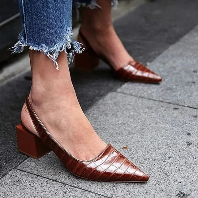 Women's Croc-Effect Slingback Heels with Block Heel