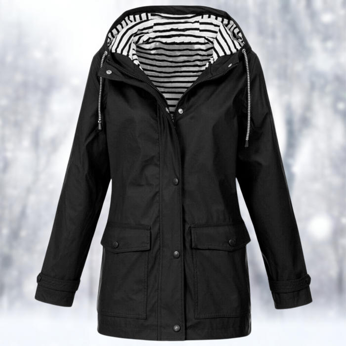 Women's Hooded Rain Jacket with Zip Front and Pockets