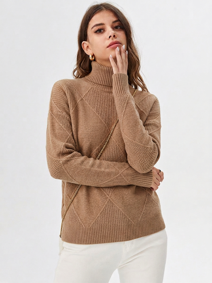 Women's Turtleneck Jumper with Ribbed Detail