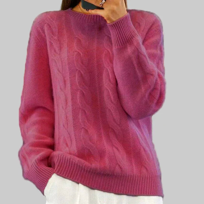 Women's Cable Knit Jumper with Crew Neck and Ribbed Cuffs