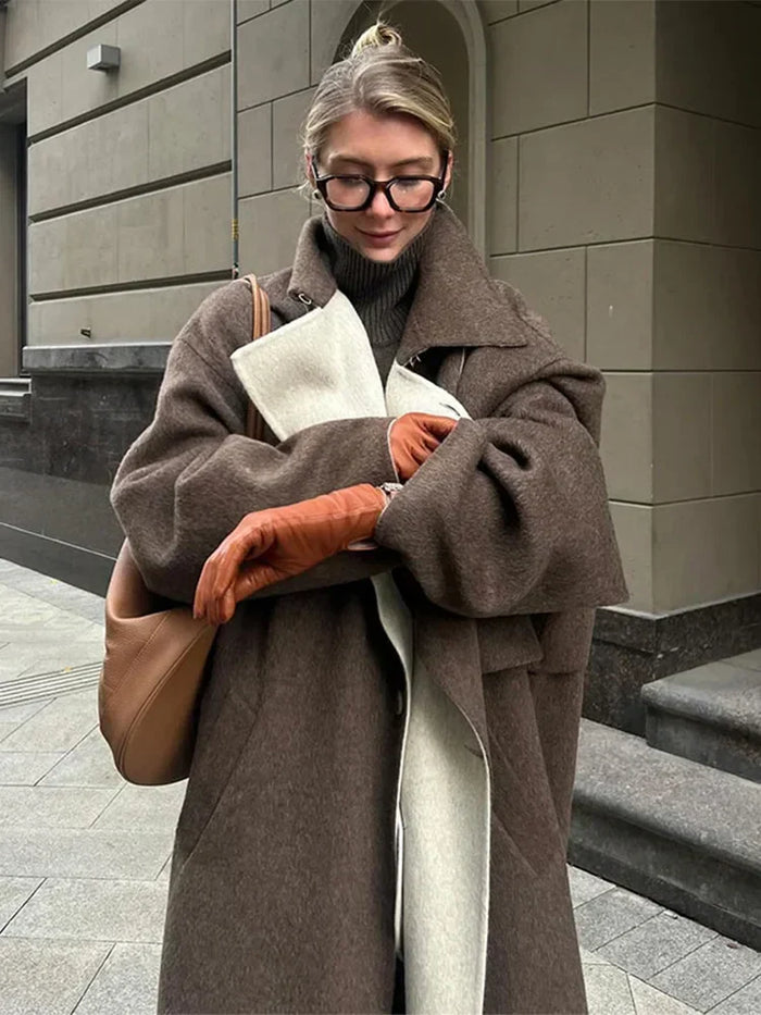 Women's Longline Wool-Blend Coat with High Collar