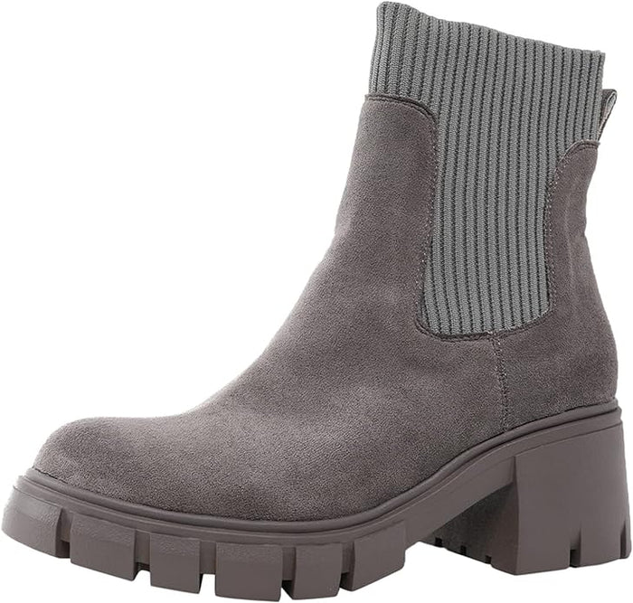 Women's Chelsea Ankle Boots with Chunky Sole and Knit Detail