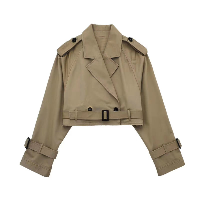 Women's Short Trench Coat with Belt and Tailored Fit
