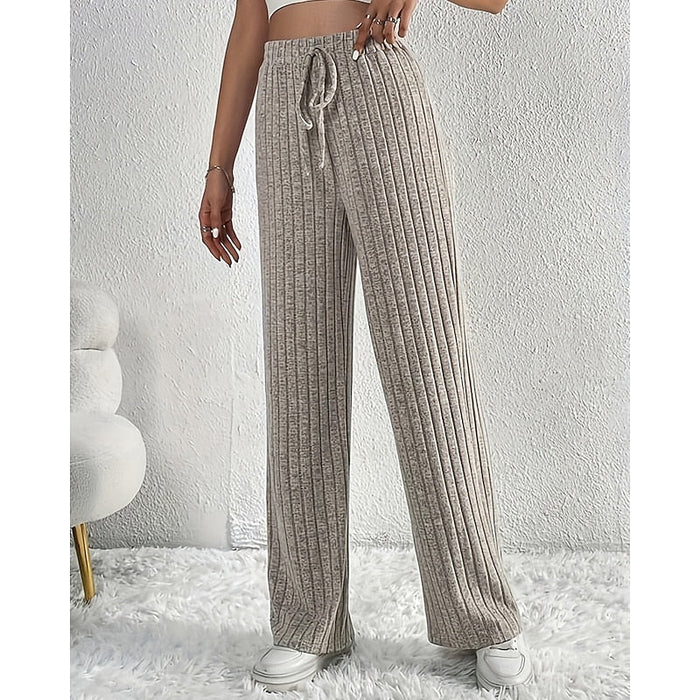 Women's Ribbed Wide-Leg Trousers High Waist Drawstring