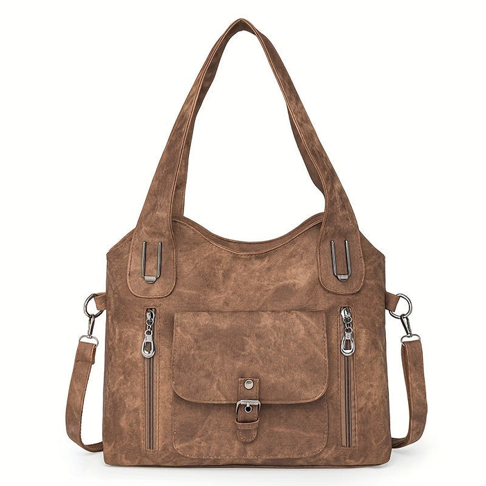 Women's Vintage Shoulder Bag with Front Pocket and Strap