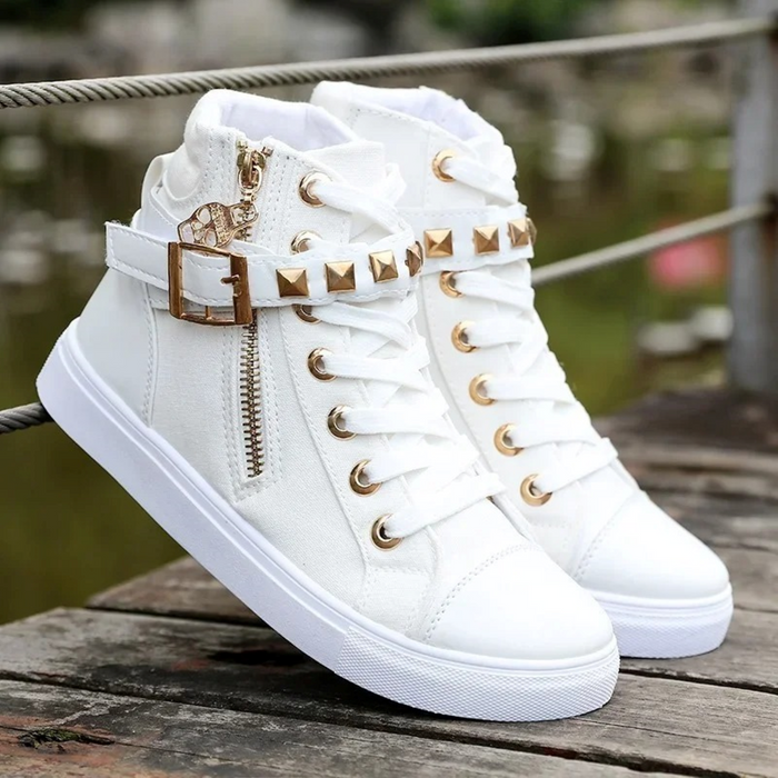 Women's High-Top Studded Trainers with Side Zip