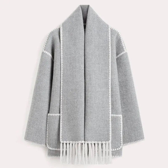 Women's Long Wool-Blend Coat with Fitted Cut for Autumn