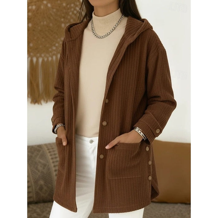 Women's Hooded Button-Front Coat with Patch Pockets